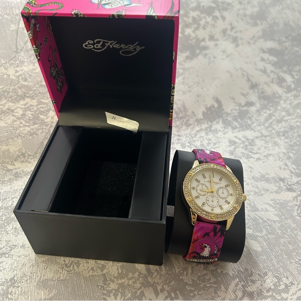 Ed Hardy Pink and Gold Watch Elegant Accessories